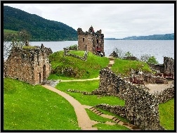 Lochness, Nad, Ruiny, Szkocja, Jeziorem